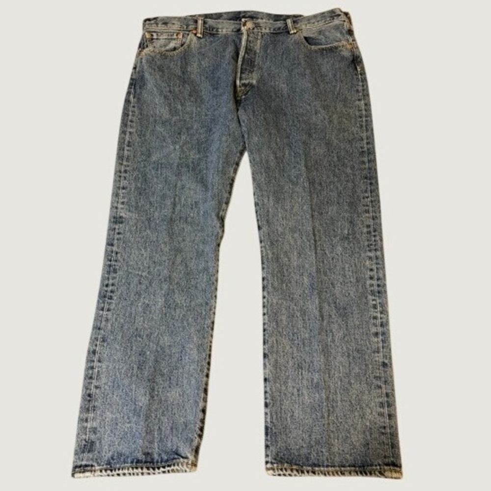 Levis 501 Original Fit Mens Blue Stonewash Straight Leg Denim‎ Jeans 42x30